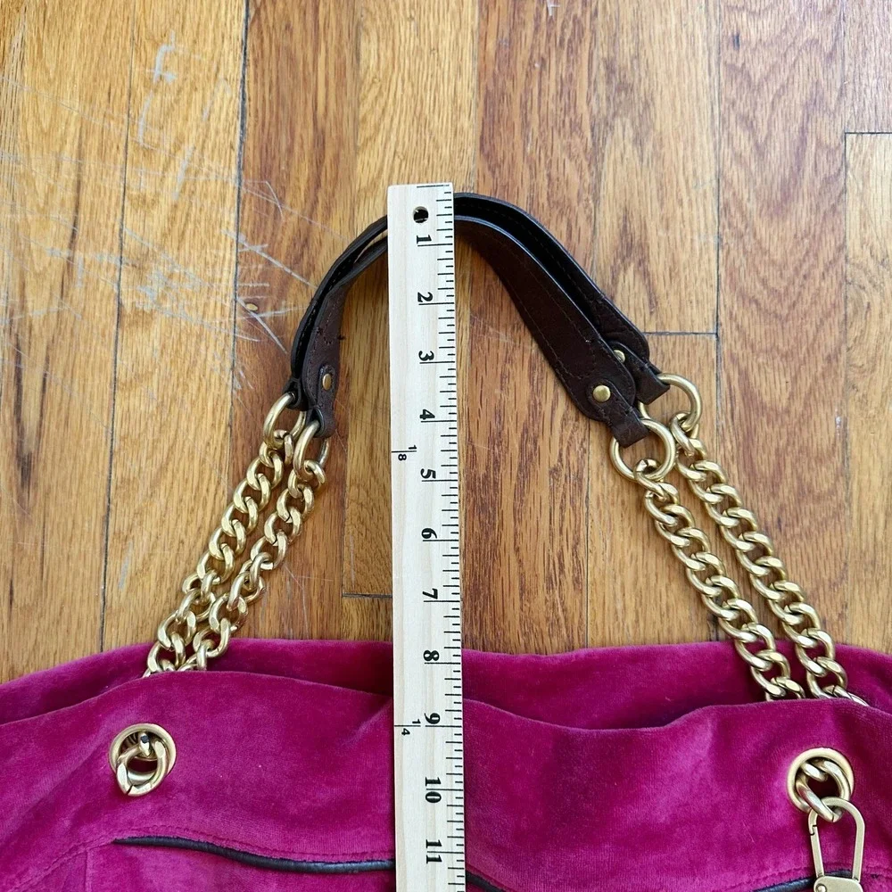 VTG Juicy Couture Pink/Gold Velour Daydreamer Shoulder Bag Y2K 2010 Crest Charm